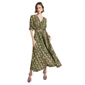 NWOT Aje Serpentine Belted Midi Dress Womens 8 AU 4 US Small Green Snake Print